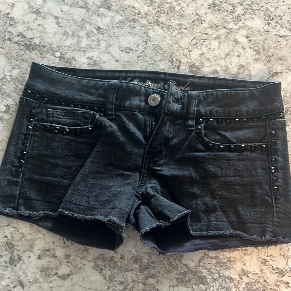 Black Denim Studded Shorts